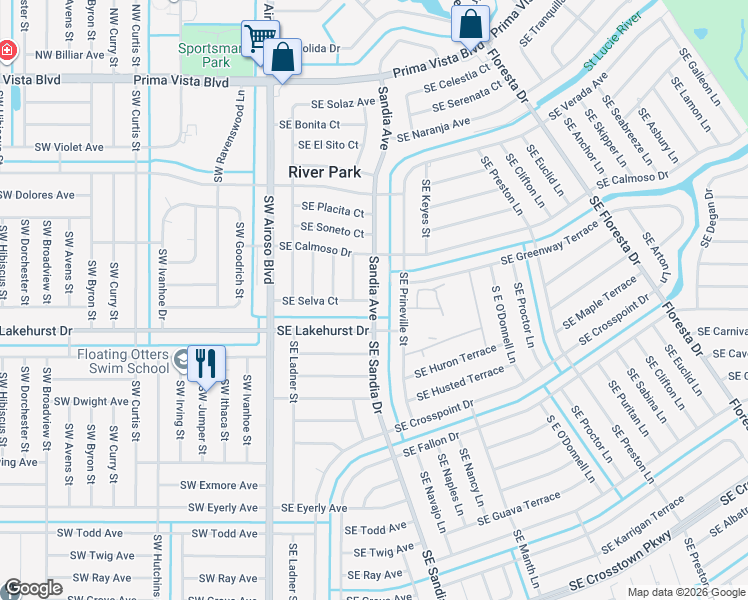 map of restaurants, bars, coffee shops, grocery stores, and more near 49 Southeast Selva Court in Port St. Lucie