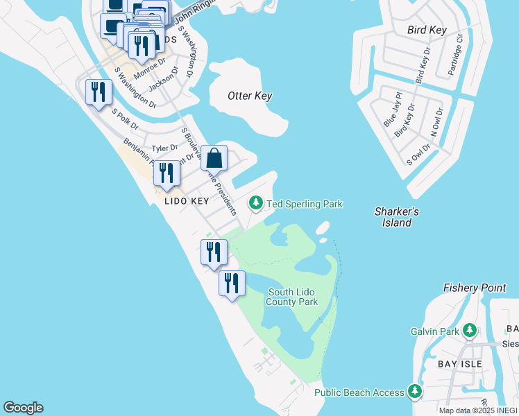 map of restaurants, bars, coffee shops, grocery stores, and more near 298 Taft Drive in Sarasota