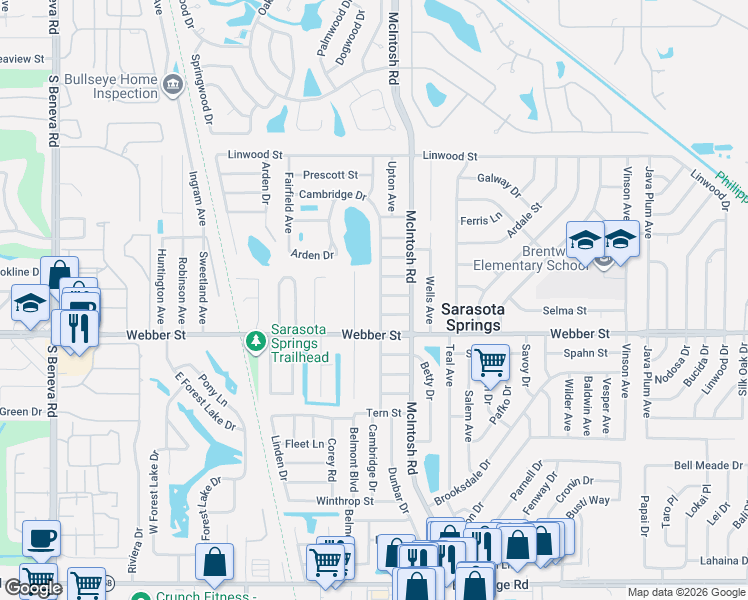 map of restaurants, bars, coffee shops, grocery stores, and more near 2632 Cambridge Drive in Sarasota