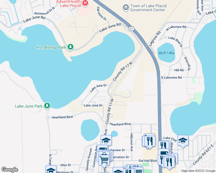map of restaurants, bars, coffee shops, grocery stores, and more near 1101 County Road 17 North in Lake Placid
