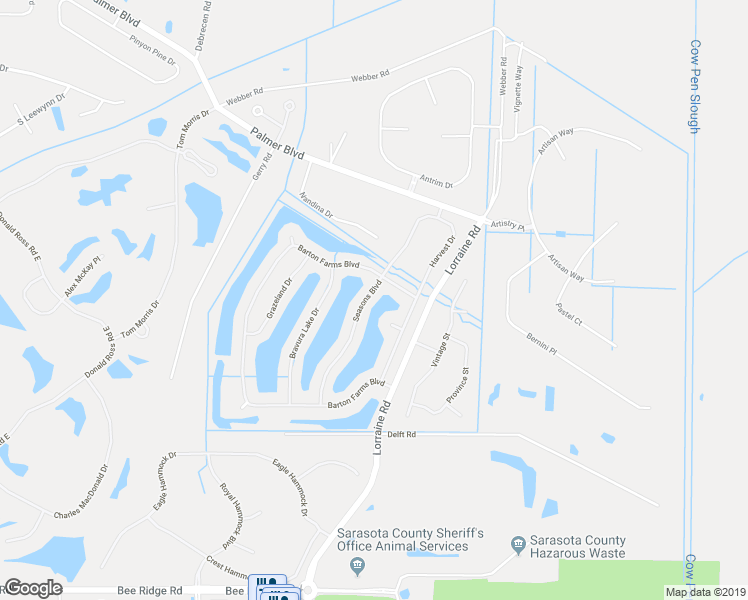 map of restaurants, bars, coffee shops, grocery stores, and more near 2933 Seasons Boulevard in Sarasota