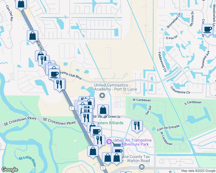 map of restaurants, bars, coffee shops, grocery stores, and more near 1881 Bella Vista Way in Port St. Lucie