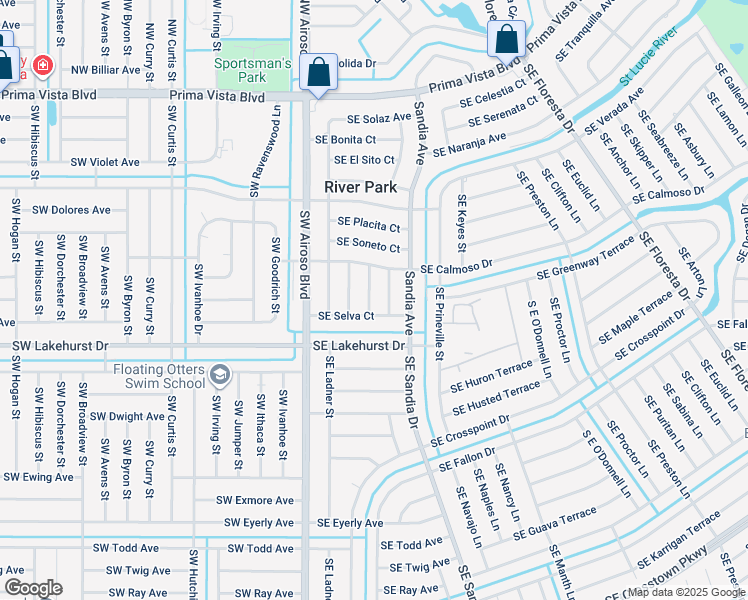 map of restaurants, bars, coffee shops, grocery stores, and more near 825 Southeast Corto Court in Port St. Lucie