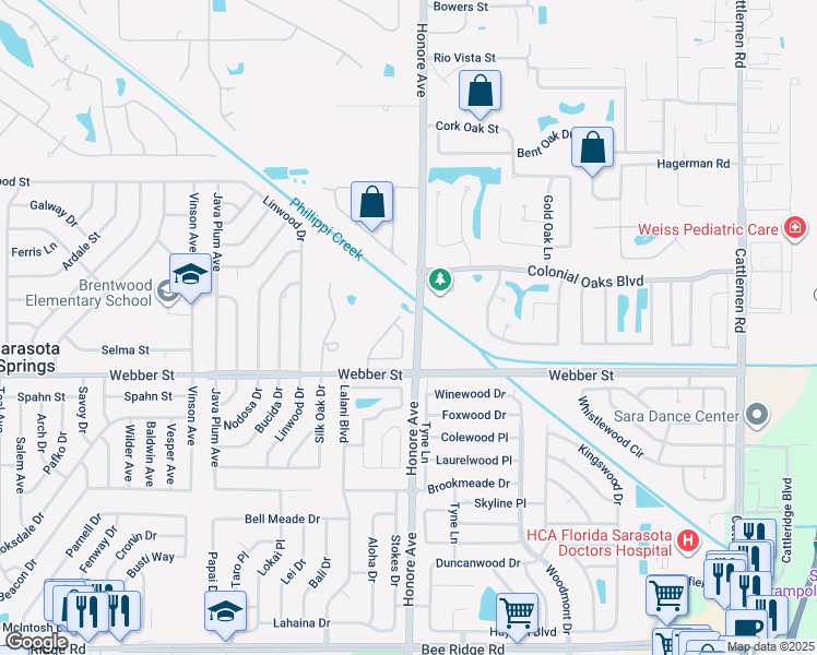 map of restaurants, bars, coffee shops, grocery stores, and more near 2010 Honore Avenue in Sarasota