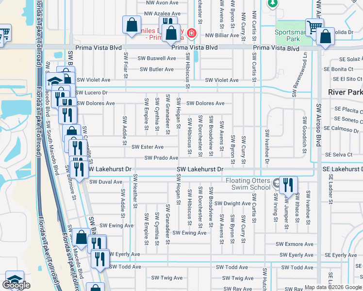 map of restaurants, bars, coffee shops, grocery stores, and more near 510 Southwest Colleen Avenue in Port St. Lucie