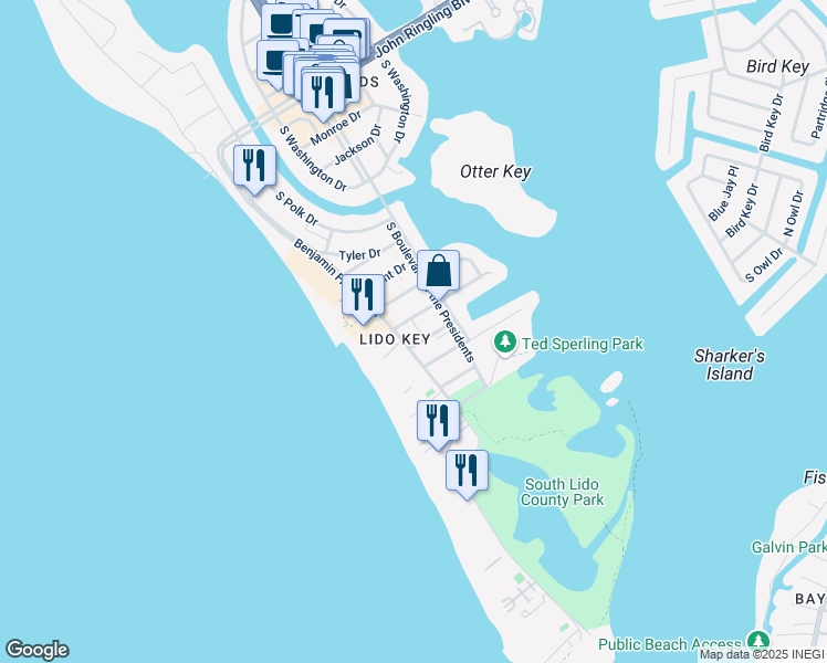 map of restaurants, bars, coffee shops, grocery stores, and more near in Sarasota