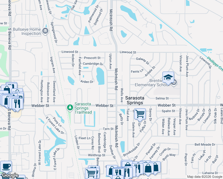map of restaurants, bars, coffee shops, grocery stores, and more near 2438 Cambridge Drive in Sarasota