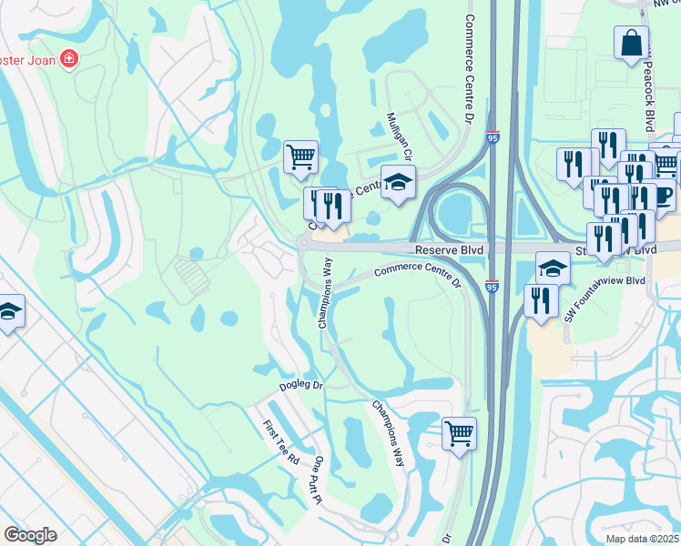 map of restaurants, bars, coffee shops, grocery stores, and more near 8540 Commerce Centre Drive in Port St. Lucie