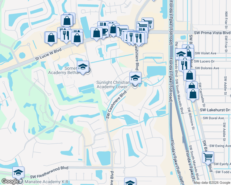 map of restaurants, bars, coffee shops, grocery stores, and more near 330 Southwest Coconut Key Way in Port St. Lucie