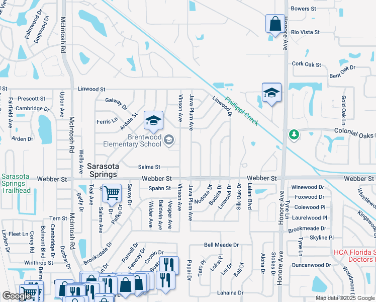 map of restaurants, bars, coffee shops, grocery stores, and more near 2500 Vinson Avenue in Sarasota