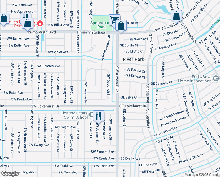 map of restaurants, bars, coffee shops, grocery stores, and more near 837 Southwest Goodrich Street in Port St. Lucie