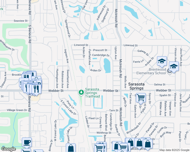 map of restaurants, bars, coffee shops, grocery stores, and more near 2719 Forest Knoll Drive in Sarasota