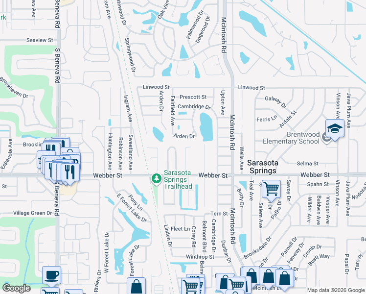 map of restaurants, bars, coffee shops, grocery stores, and more near 2719 Forest Knoll Drive in Sarasota