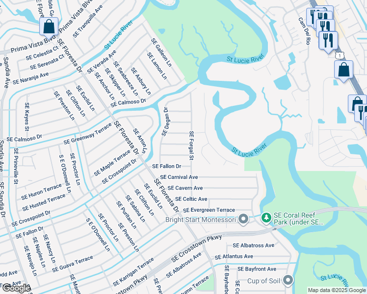 map of restaurants, bars, coffee shops, grocery stores, and more near 760 Southeast Hollahan Avenue in Port St. Lucie