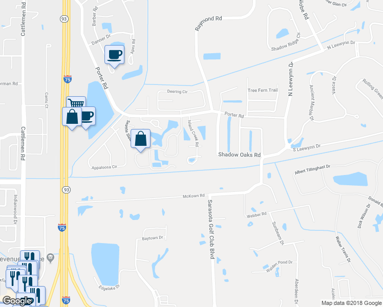 map of restaurants, bars, coffee shops, grocery stores, and more near 6709 Island Creek Road in Sarasota