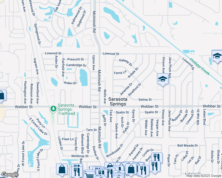 map of restaurants, bars, coffee shops, grocery stores, and more near 2524 Teal Ave in Sarasota
