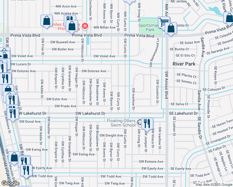 map of restaurants, bars, coffee shops, grocery stores, and more near 750 Southwest Curry Street in Port St. Lucie
