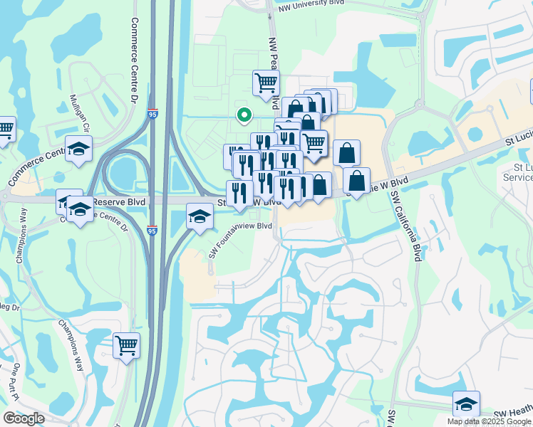 map of restaurants, bars, coffee shops, grocery stores, and more near 1790 Saint Lucie West Boulevard in Port St. Lucie