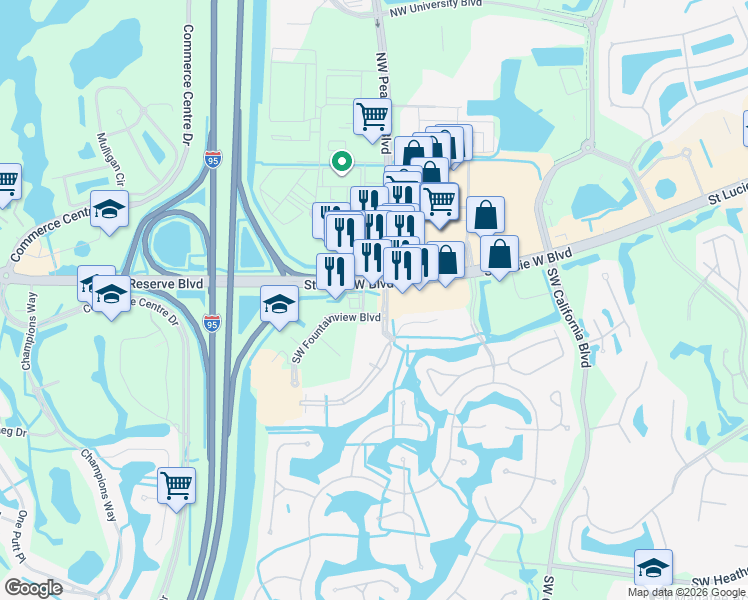 map of restaurants, bars, coffee shops, grocery stores, and more near 1790 SW St Lucie W Blvd in Port St Lucie