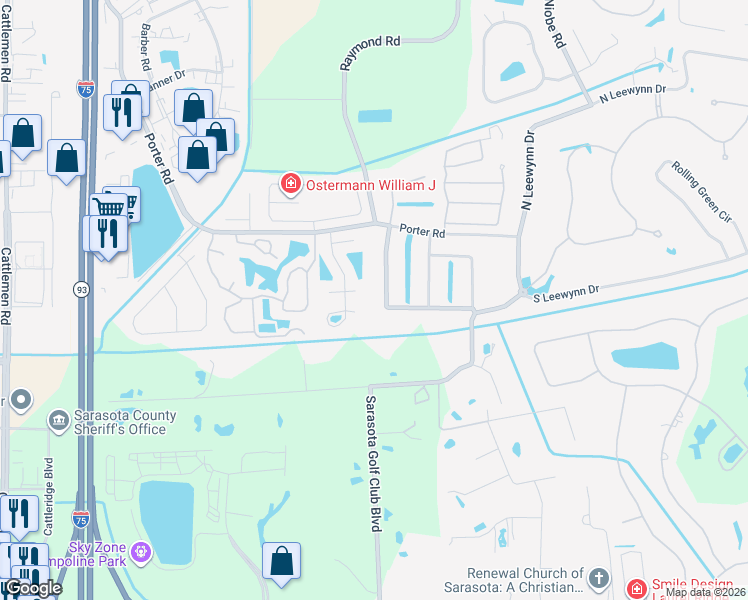 map of restaurants, bars, coffee shops, grocery stores, and more near 2236 Shadow Oaks Road in Sarasota