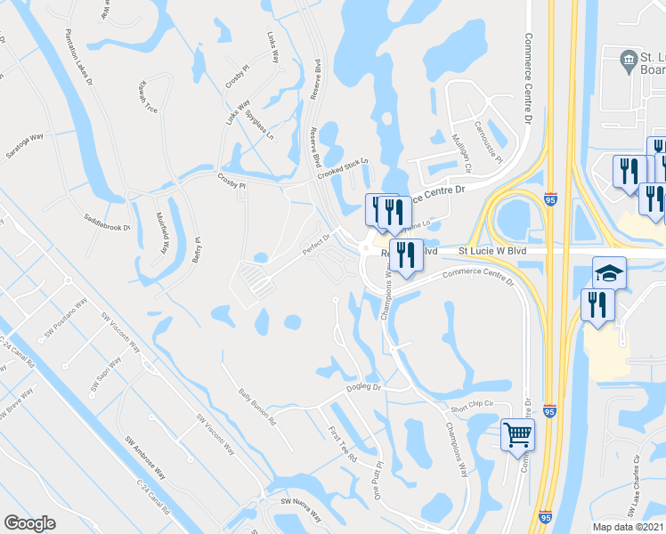map of restaurants, bars, coffee shops, grocery stores, and more near 9855 Perfect Drive in Port St. Lucie