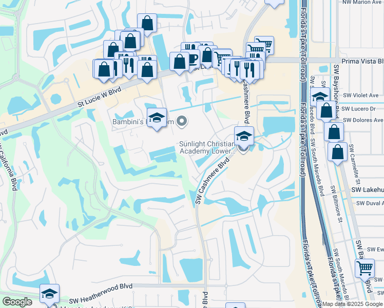 map of restaurants, bars, coffee shops, grocery stores, and more near 339 Southwest Maclay Way in Port St. Lucie