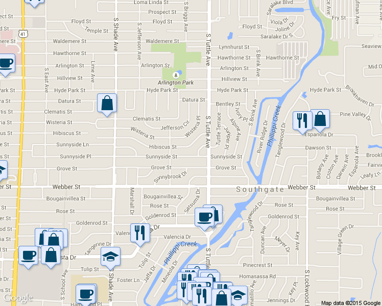 map of restaurants, bars, coffee shops, grocery stores, and more near 2716 Sunnyside Street in Sarasota