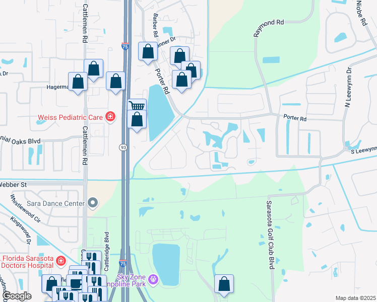 map of restaurants, bars, coffee shops, grocery stores, and more near 2333 Appaloosa Circle in Sarasota