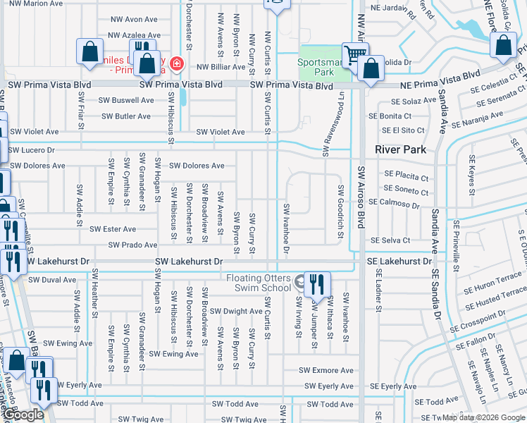 map of restaurants, bars, coffee shops, grocery stores, and more near 826 Southwest Curtis Street in Port St. Lucie