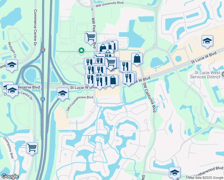 map of restaurants, bars, coffee shops, grocery stores, and more near 1730 Saint Lucie West Boulevard in Port St. Lucie