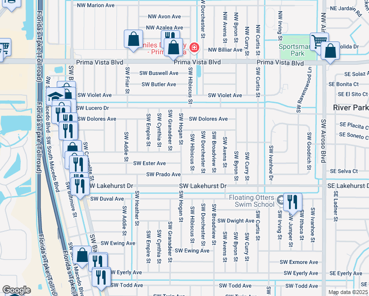 map of restaurants, bars, coffee shops, grocery stores, and more near 510 Southwest Colleen Avenue in Port St. Lucie
