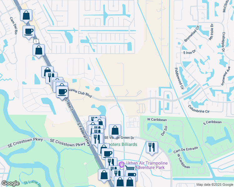 map of restaurants, bars, coffee shops, grocery stores, and more near 1881 Bella Vista Way in Port St. Lucie