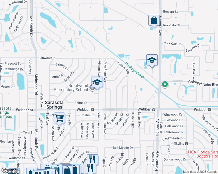 map of restaurants, bars, coffee shops, grocery stores, and more near 2507 Golden Poinciana Place in Sarasota