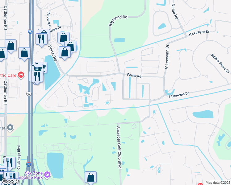 map of restaurants, bars, coffee shops, grocery stores, and more near 2218 Shadow Oaks Road in Sarasota