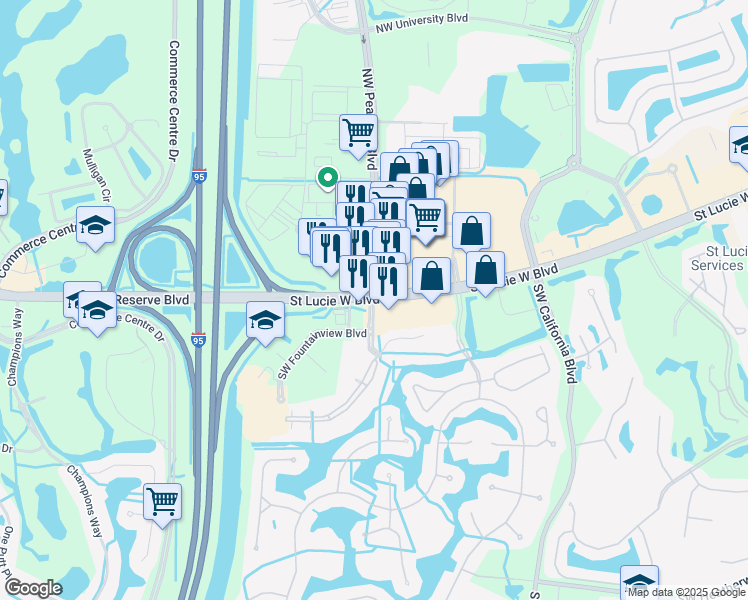 map of restaurants, bars, coffee shops, grocery stores, and more near NW Peacock Blvd & SW Peacock Blvd in Port St. Lucie