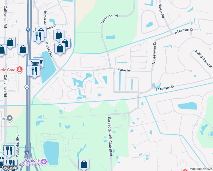 map of restaurants, bars, coffee shops, grocery stores, and more near 2218 Shadow Oaks Road in Sarasota