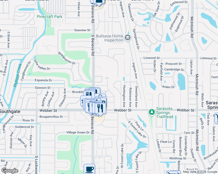 map of restaurants, bars, coffee shops, grocery stores, and more near 5019 Course Drive in Sarasota