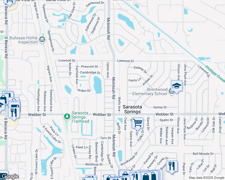 map of restaurants, bars, coffee shops, grocery stores, and more near 2323 McIntosh Road in Sarasota