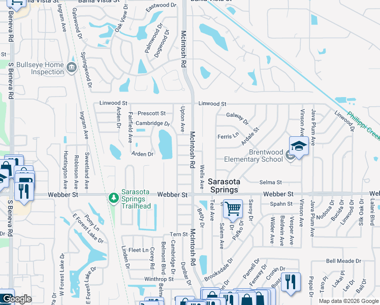 map of restaurants, bars, coffee shops, grocery stores, and more near 2323 McIntosh Road in Sarasota