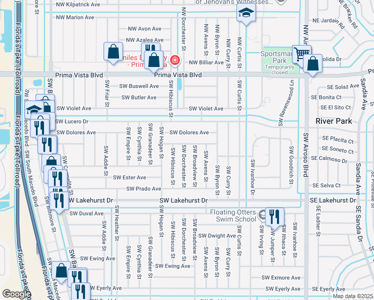 map of restaurants, bars, coffee shops, grocery stores, and more near 708 Southwest Broadview Street in Port St. Lucie