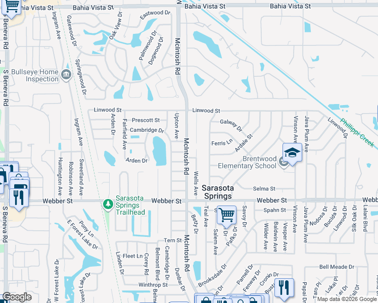 map of restaurants, bars, coffee shops, grocery stores, and more near 2323 McIntosh Road in Sarasota