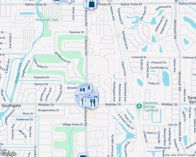 map of restaurants, bars, coffee shops, grocery stores, and more near 5019 Course Drive in Sarasota