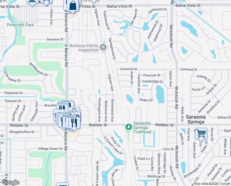 map of restaurants, bars, coffee shops, grocery stores, and more near 2321 Ingram Avenue in Sarasota