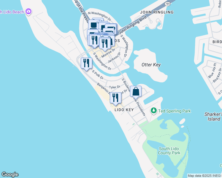 map of restaurants, bars, coffee shops, grocery stores, and more near in Sarasota