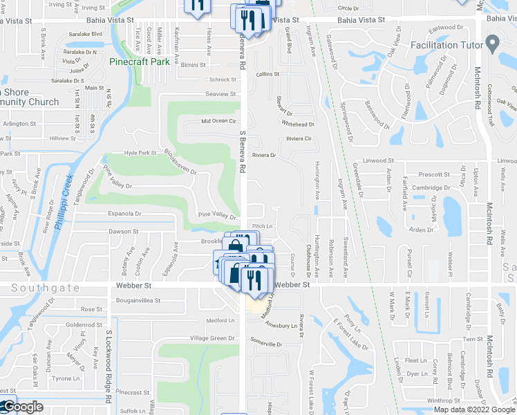 map of restaurants, bars, coffee shops, grocery stores, and more near 2351 Beneva Terrace in Sarasota