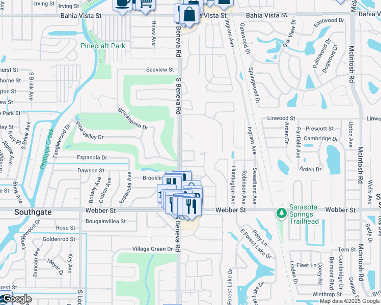 map of restaurants, bars, coffee shops, grocery stores, and more near 2351 Beneva Terrace in Sarasota