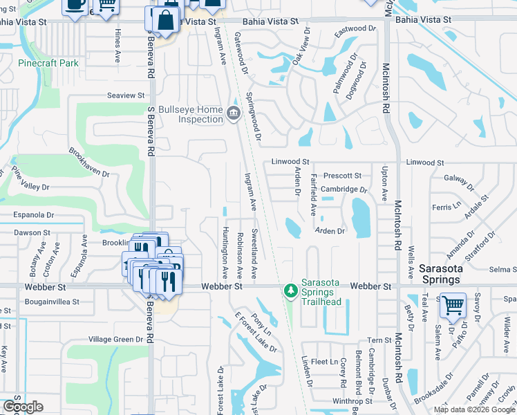 map of restaurants, bars, coffee shops, grocery stores, and more near 2321 Ingram Avenue in Sarasota