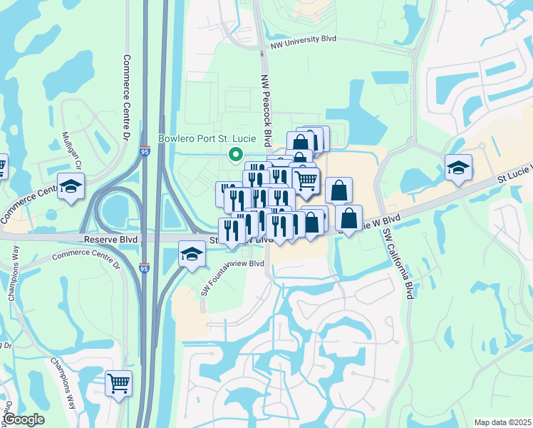 map of restaurants, bars, coffee shops, grocery stores, and more near in Port St. Lucie