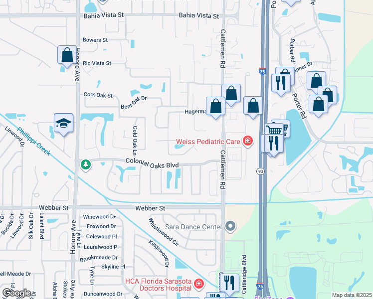 map of restaurants, bars, coffee shops, grocery stores, and more near 5690 Aaron Court in Sarasota