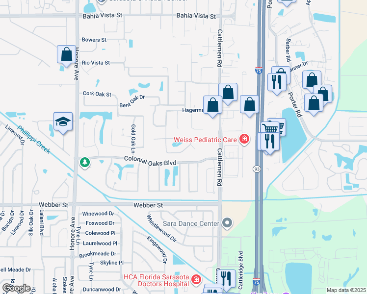 map of restaurants, bars, coffee shops, grocery stores, and more near 5690 Aaron Court in Sarasota